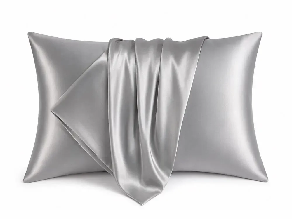 NEW Queen Size Satin Pillowcases Set of 2 Silver Gray Silky Soft